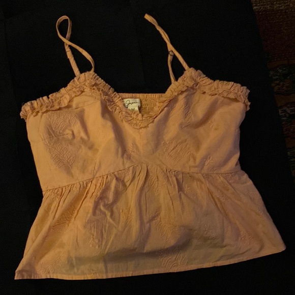 Embroidered Peach-colored spaghetti strap tank top - Picture 1 of 3